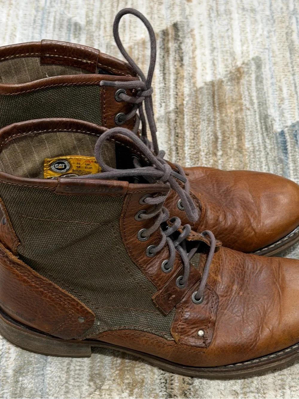 Caterpillar Men's Brown Leather and Olive Canvas Chukka Boots